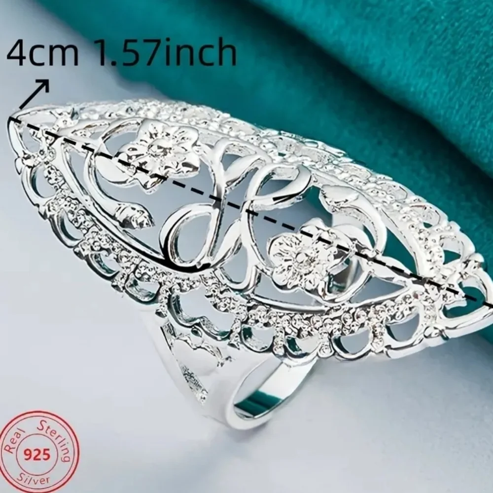 Elegant Sterling Silver Floral Ring Sz 10